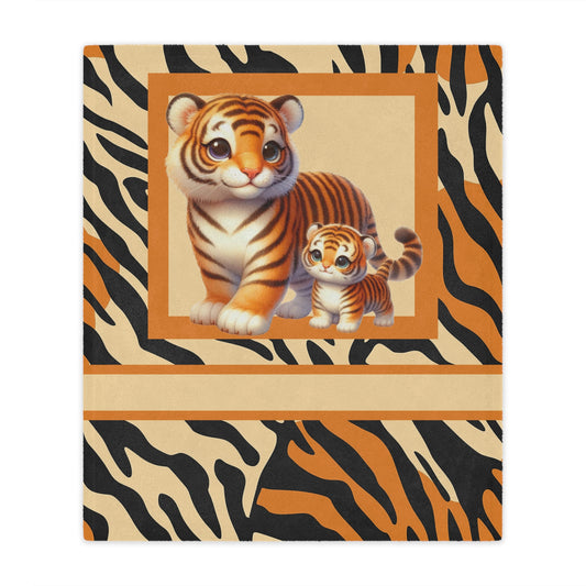 Canvas print with two cartoon tigers in a tiger pattern border