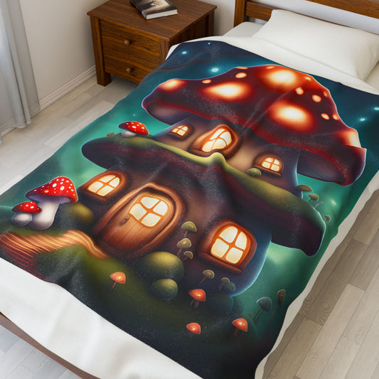 ''Knitted cottage'' Velveteen Plush Blanket