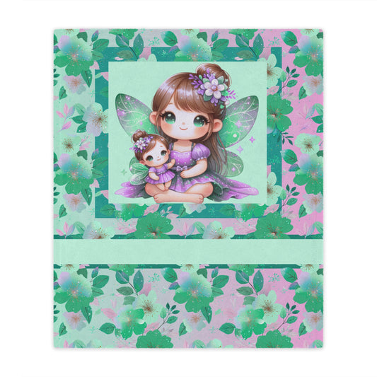 Fairy Flowers Name Girl Minky Blanket