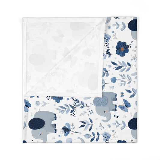Blue elephant, Baby Swaddle Blanket, Boy gift