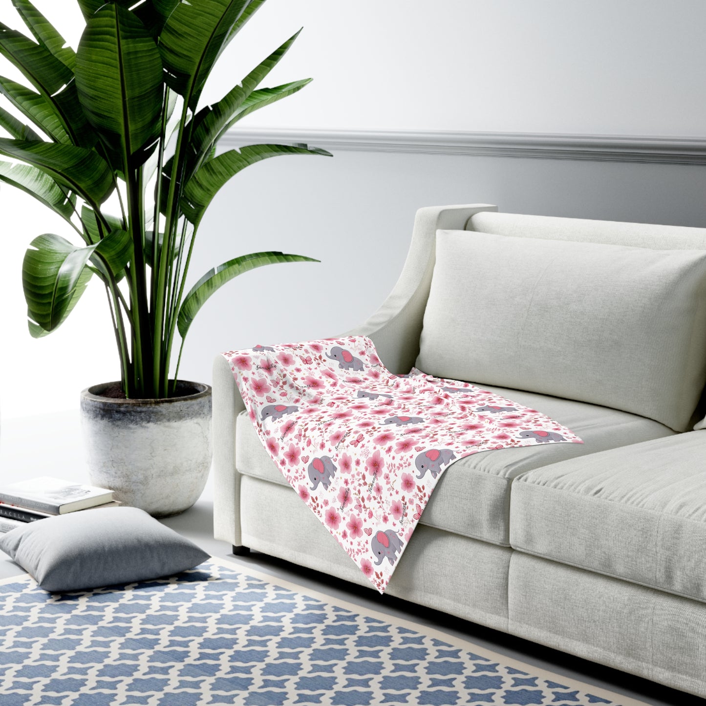 Elephant and Flowers, Baby Swaddle Blanket, Girl blanket