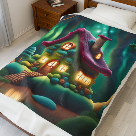 ''Knitted cottage'' Velveteen Plush Blanket
