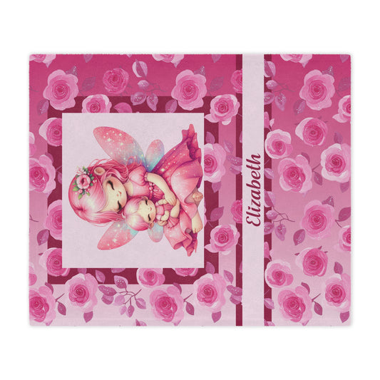 Personalized Fairy Girl Blanket, Soft Minky Gift with Name, Pink Fairy and Floral themed