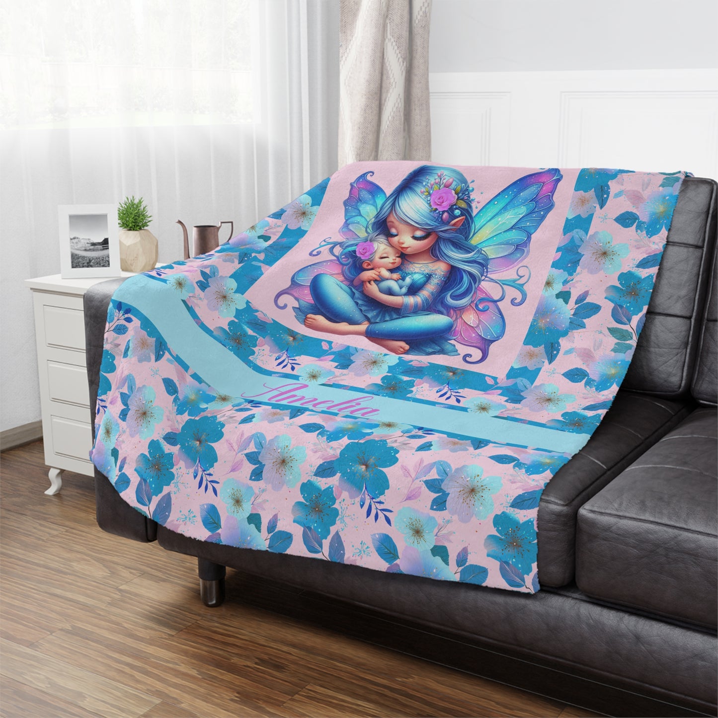 Fairy Flowers Name Girl Minky Blanket