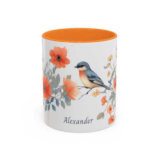 Orange flowers and bird Mug
