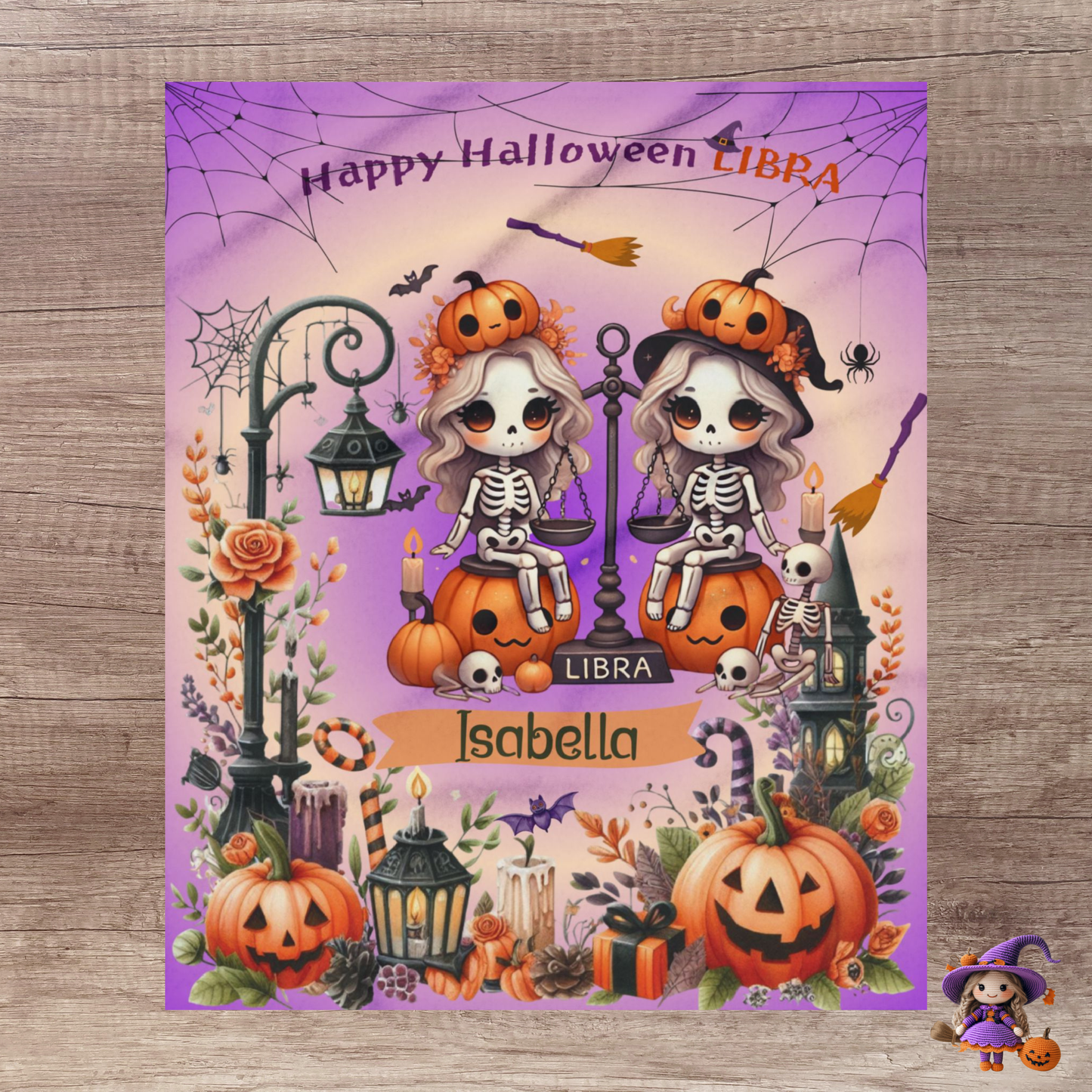 Personalized Libra Halloween Blanket for Girls, Custom Name Zodiac Toddler Blanket