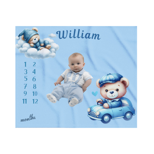 Personalized Baby Boy Milestone Blanket – Velveteen Plush Fleece
