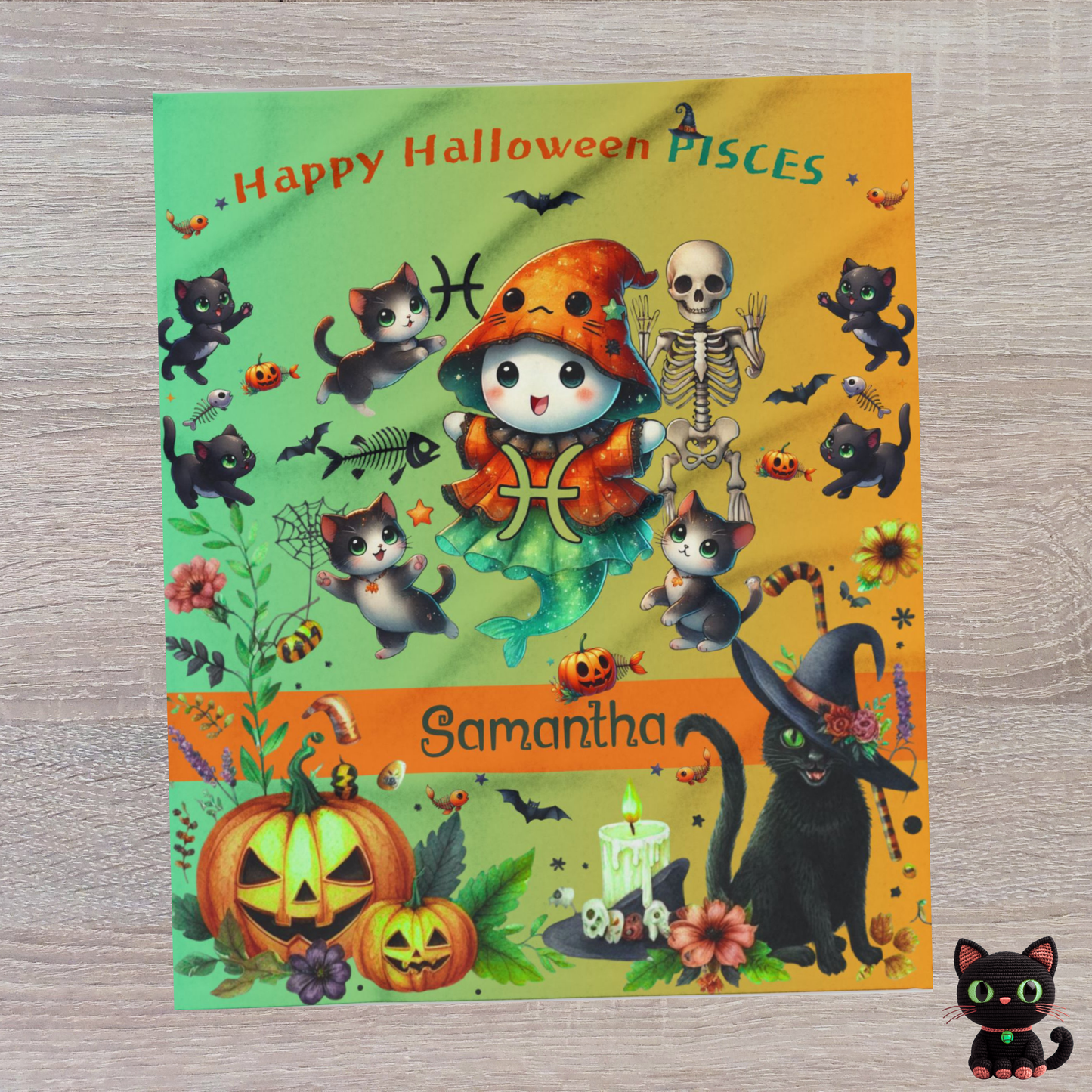 Personalized Pisces Halloween Girl Blanket, Custom Zodiac Blanket, Velveteen Plush Throw