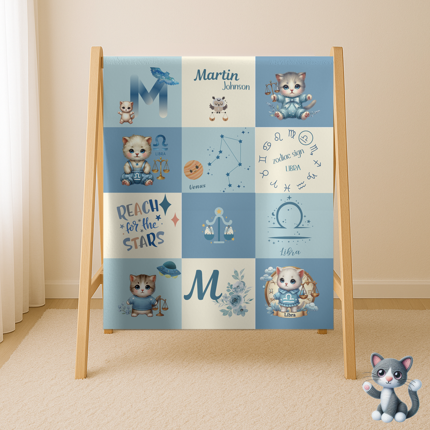 Personalized Libra Baby Boy Blanket Velveteen Plush, Zodiac Baby Blanket, Astrology Baby Blanket, Custom Name Blanket, Newborn Gift, Nursery Decor