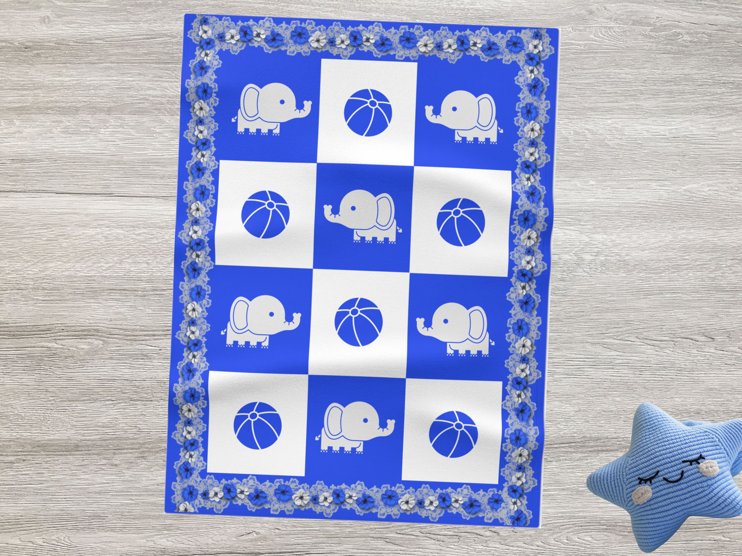 Personalized Baby Boy Blankets with Flowers, Animals & Lace Borders