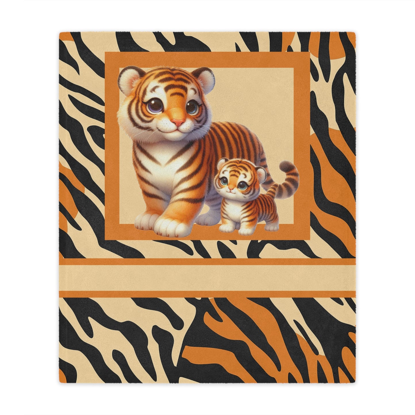 Canvas print with two cartoon tigers in a tiger pattern border