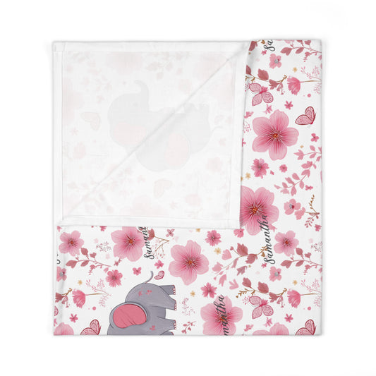 Elephant and  Flowers, Baby Swaddle Blanket, Girl blanket
