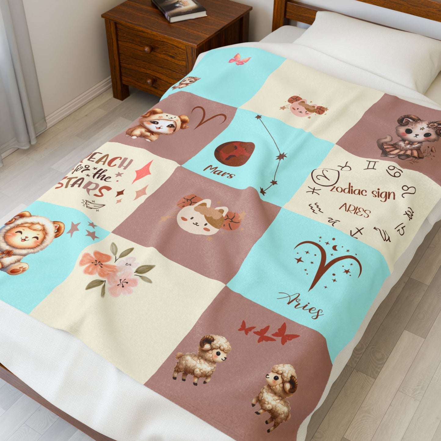 Personalized Aries Zodiac Baby Blanket – Girl Velveteen Plush Blanket, Astrology Nursery Throw, Custom Name Zodiac Sign Gift for Baby Gir