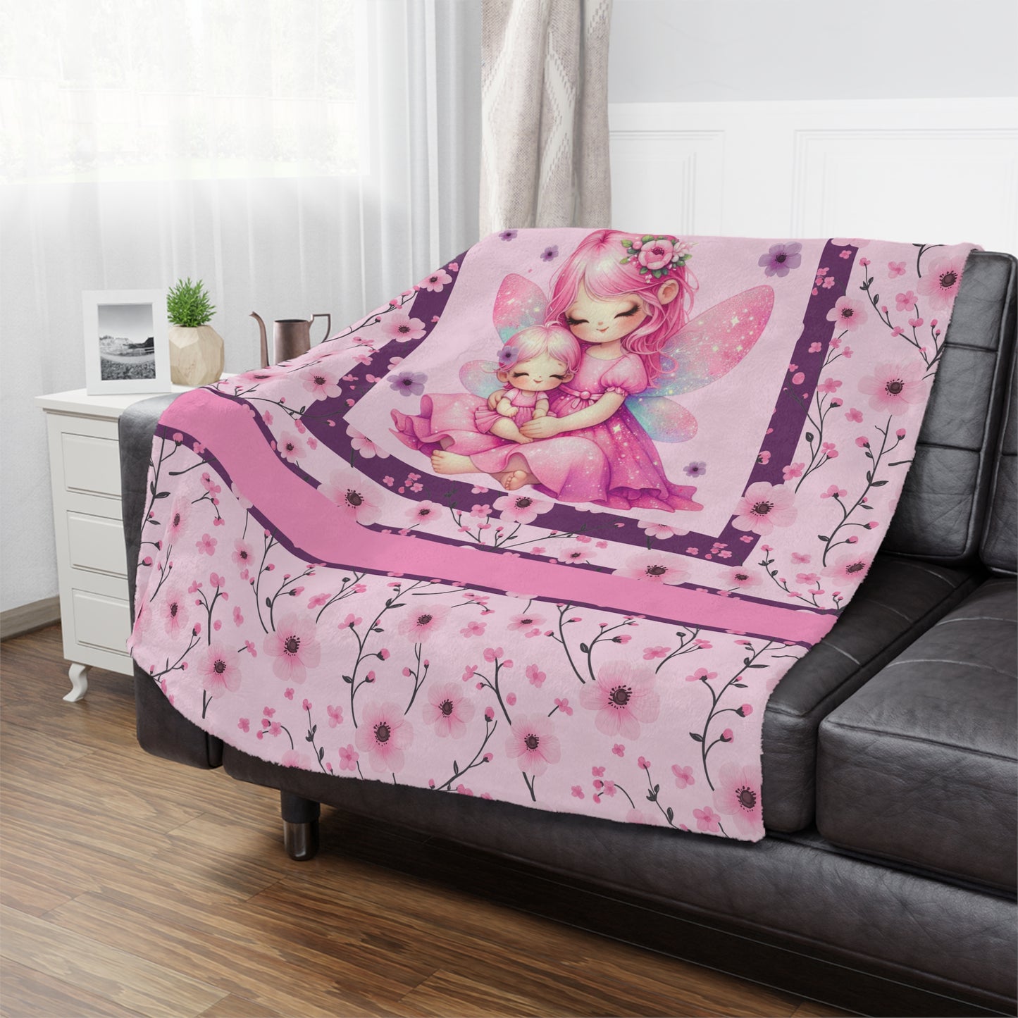 Fairy Flowers Name Girl Minky Blanket
