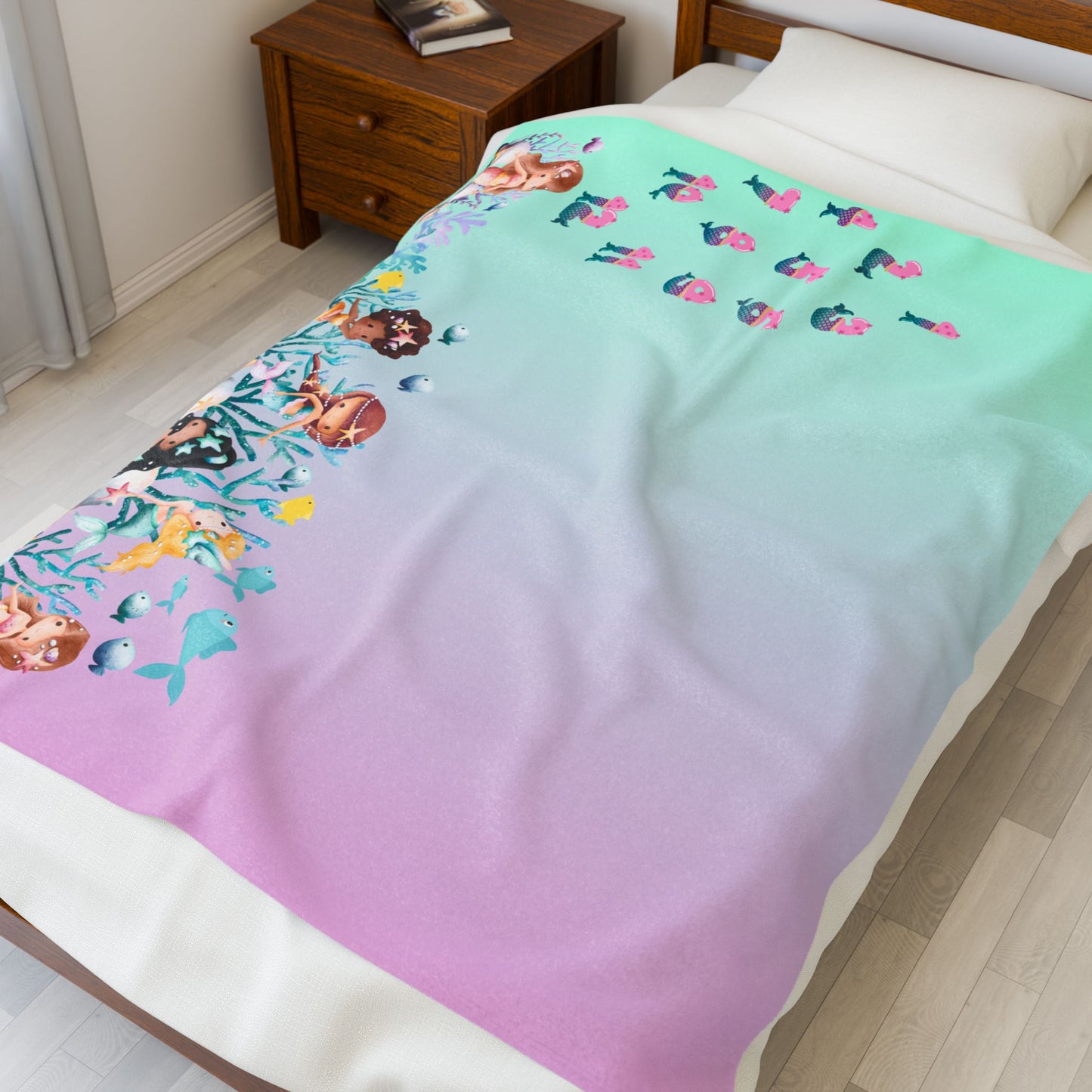 Personalized Mermaid Baby Milestone Blanket – Monthly Photo Prop with Name