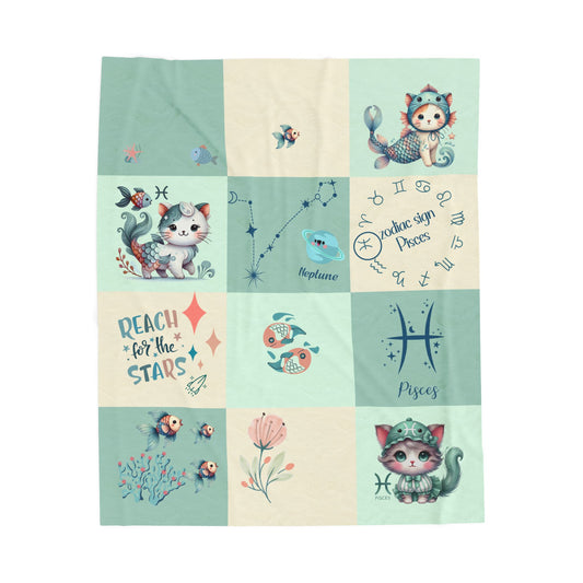 Personalized Zodiac Baby Blanket – Pisces Girl Blanket, Custom Name Velveteen Plush Blanket, Astrology Baby Gift, Soft Newborn Blanket, Baby Shower Gift