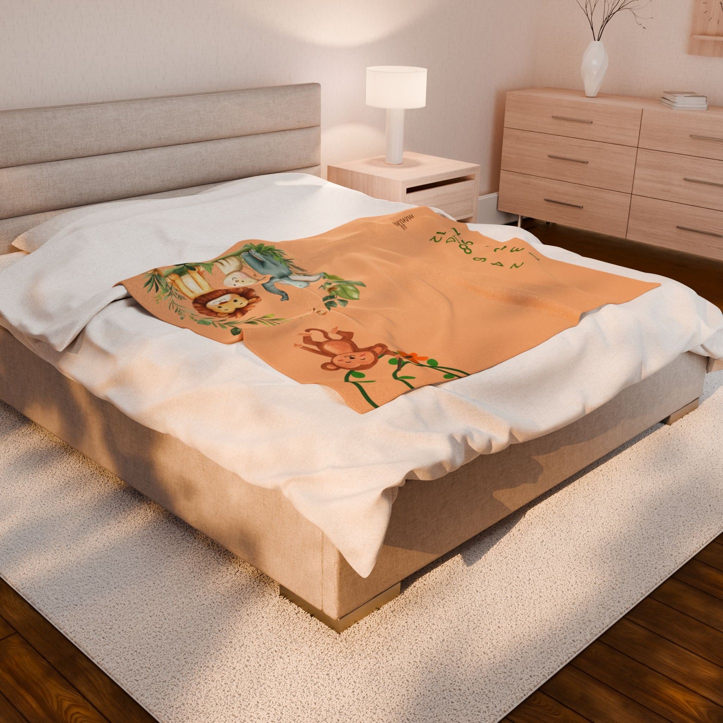 Personalized Jungle Safari Milestone Baby Boy Blanket – Velveteen Plush