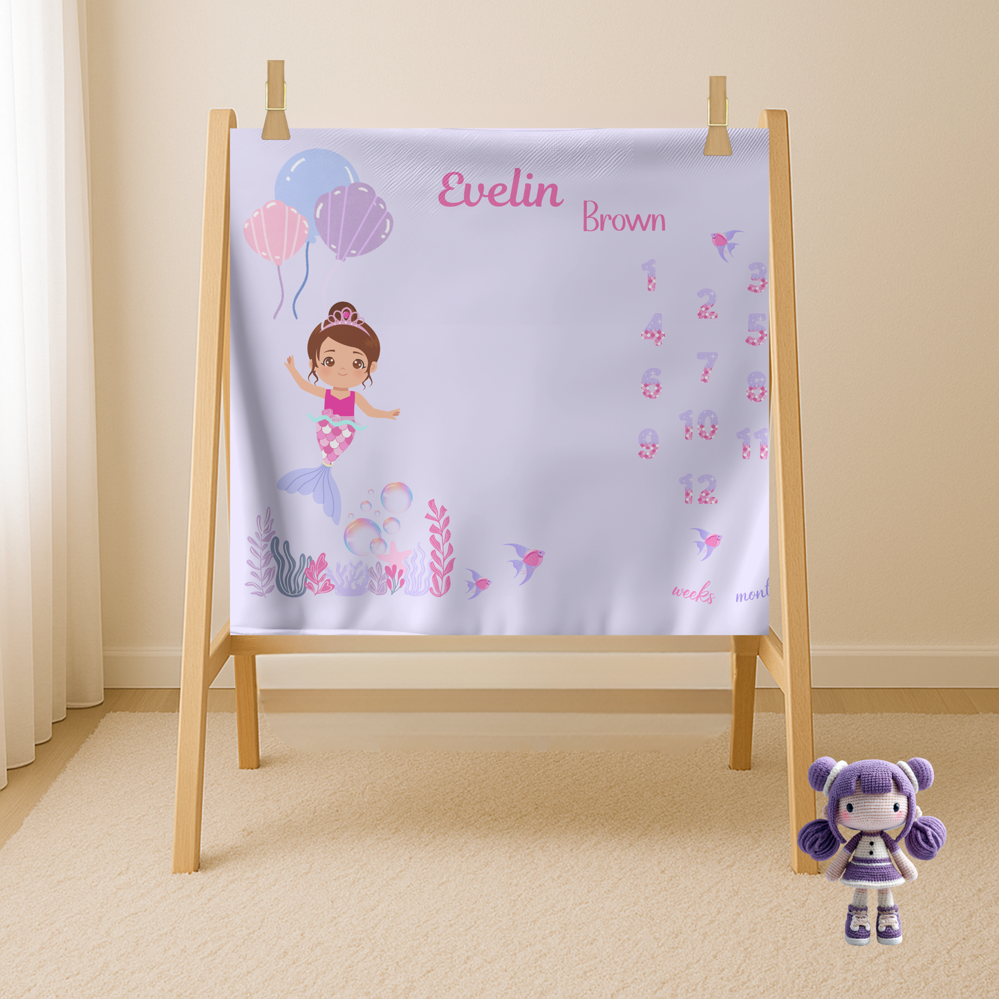 Personalized Mermaid Milestone Baby Blanket