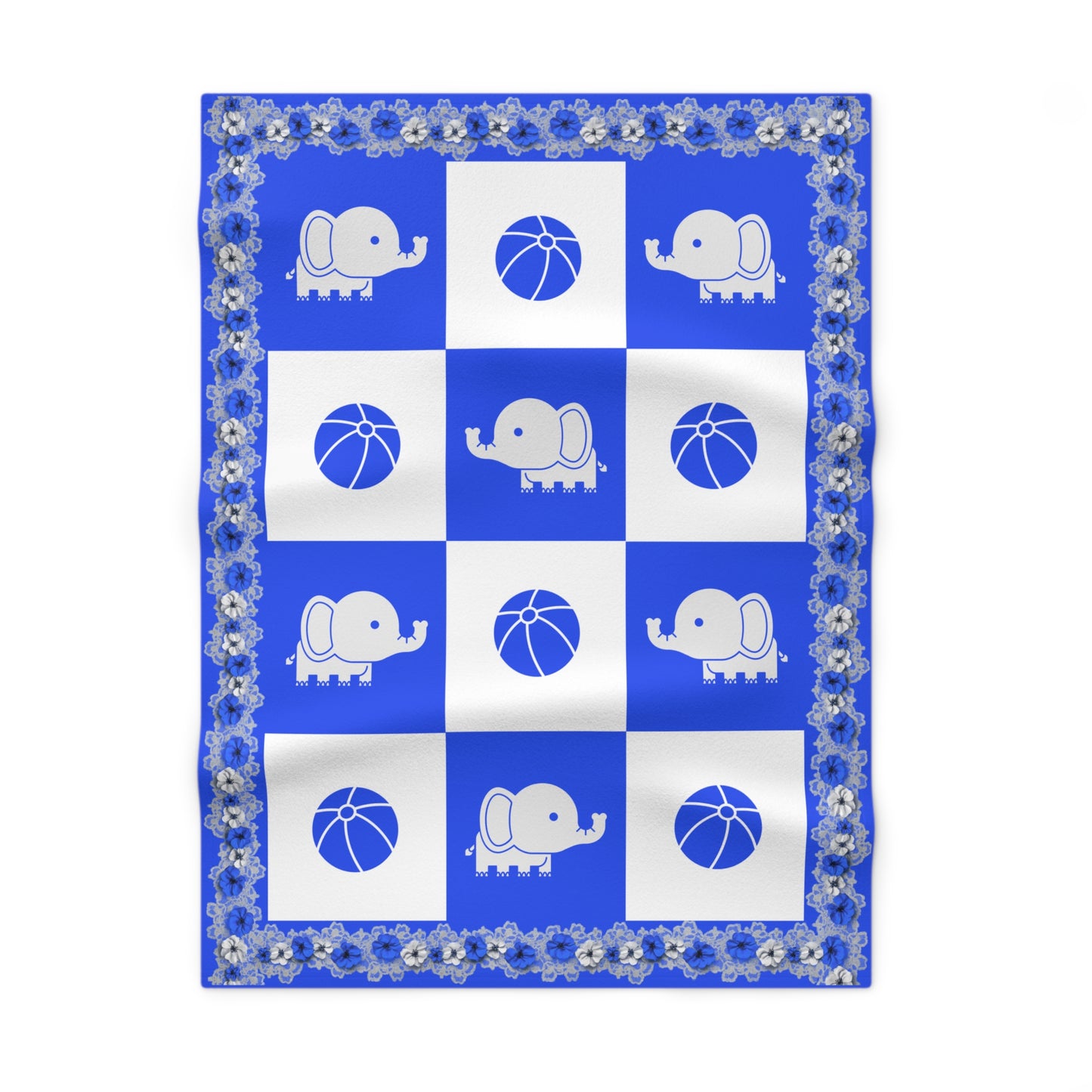 Personalized Name Baby Boy Blanket,  Soft Fleece, Custom Nursery Blanket,elephant and ball pattern