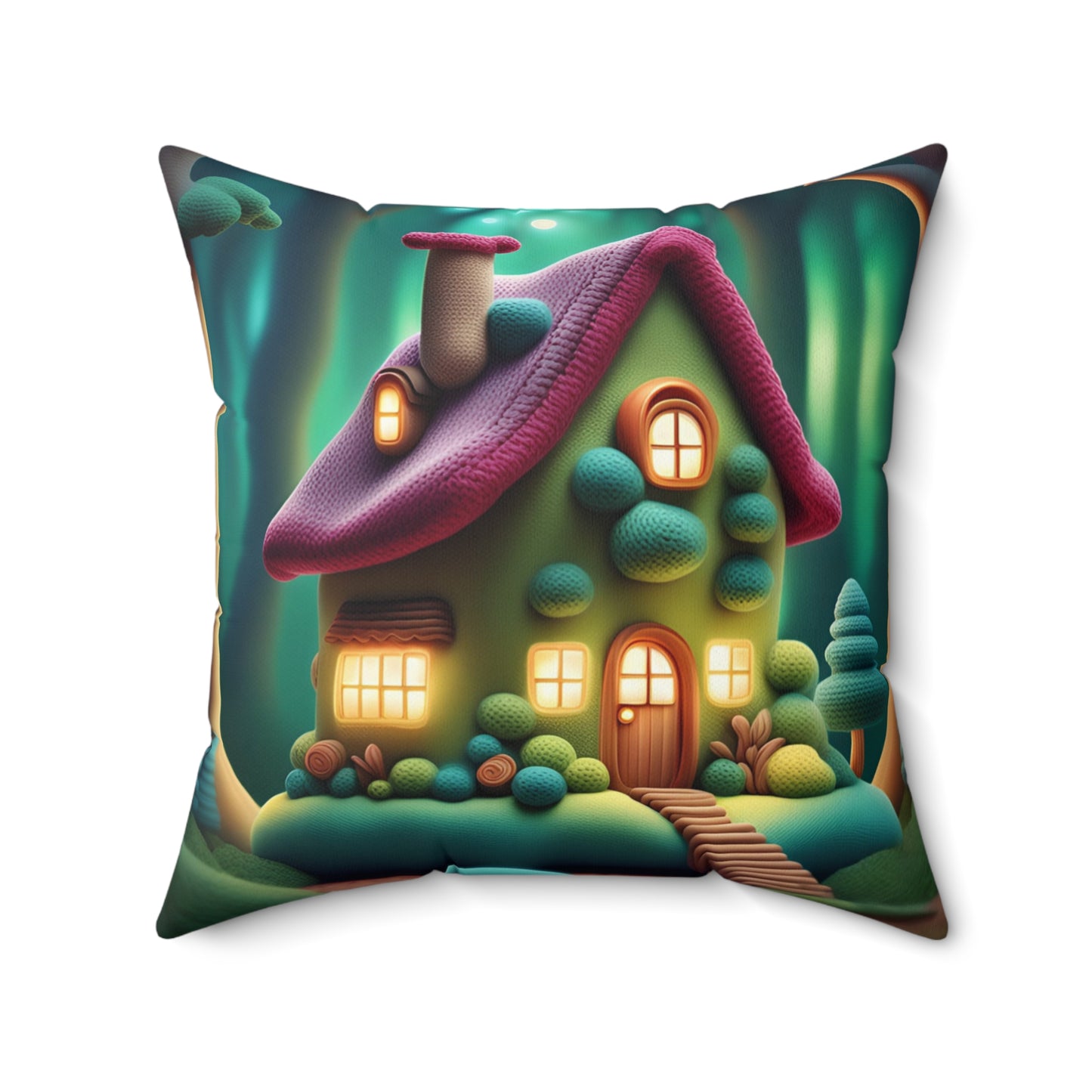 ''Knitterd Cottage'' Spun Polyester Square Pillow