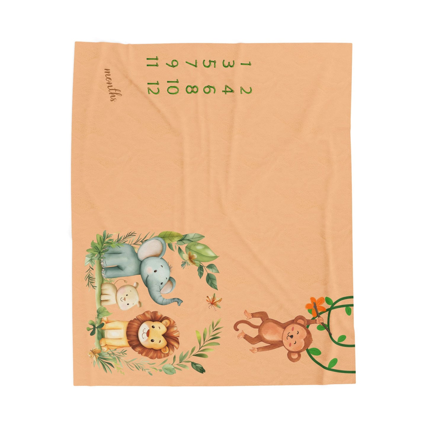 Personalized Jungle Safari Milestone Baby Boy Blanket – Velveteen Plush