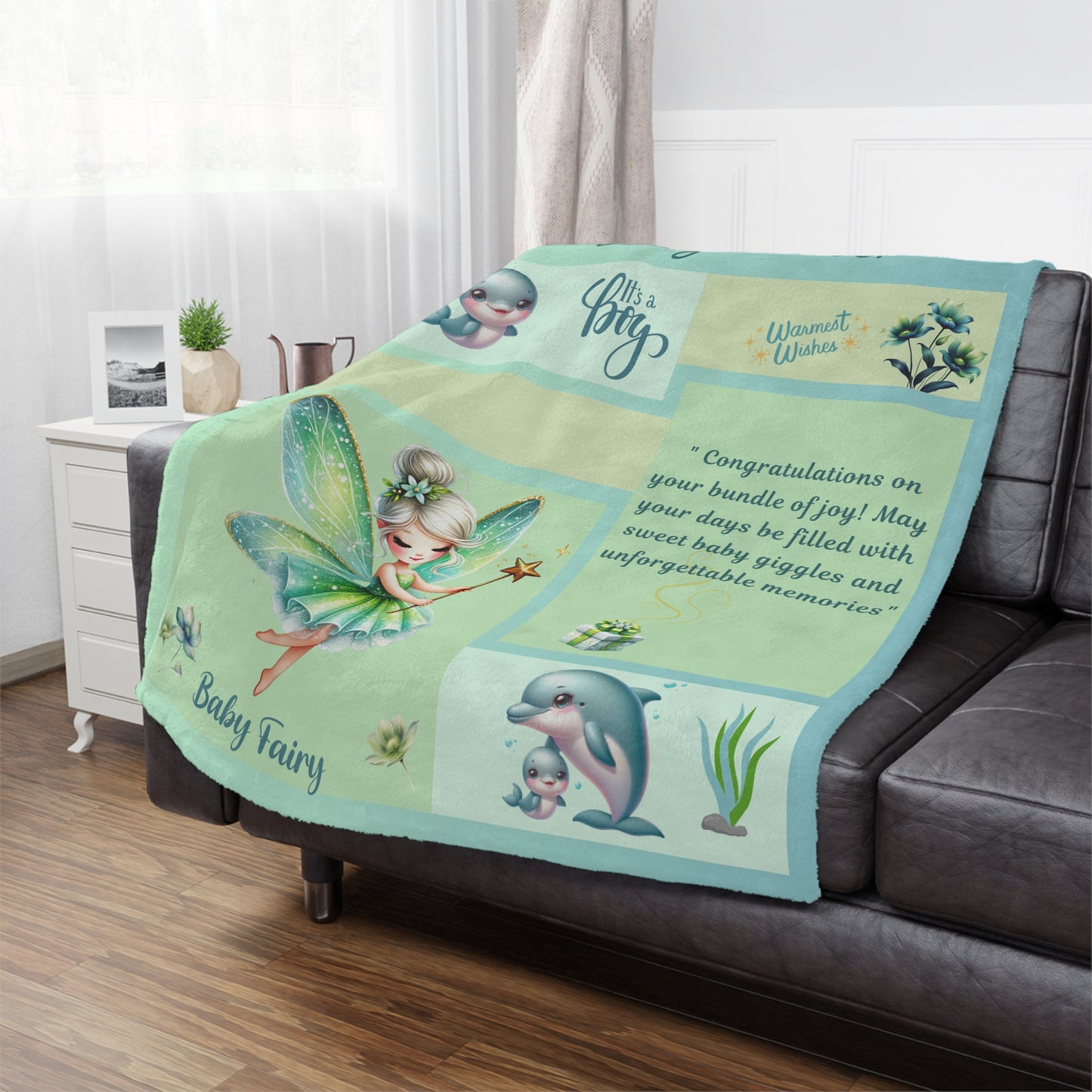 ''Fairy Wishes'' Baby Boy Minky Blanket