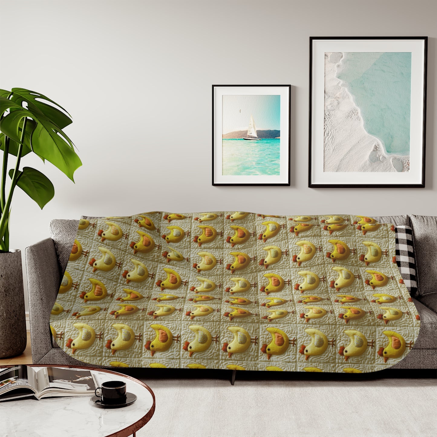 Chicken quilt style Blanket, Cozy Farmhouse Throw, Hen Pattern,