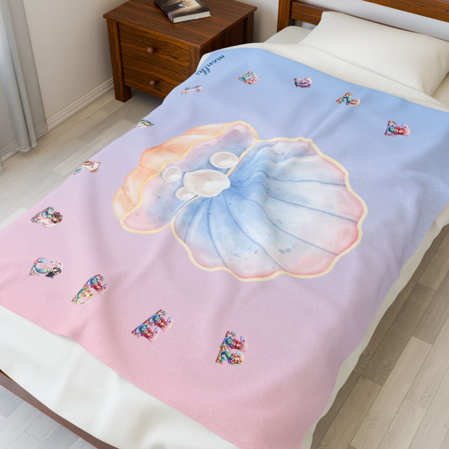 Personalized Seashell Milestone Baby Blanket – Soft Velveteen Plush Fleece