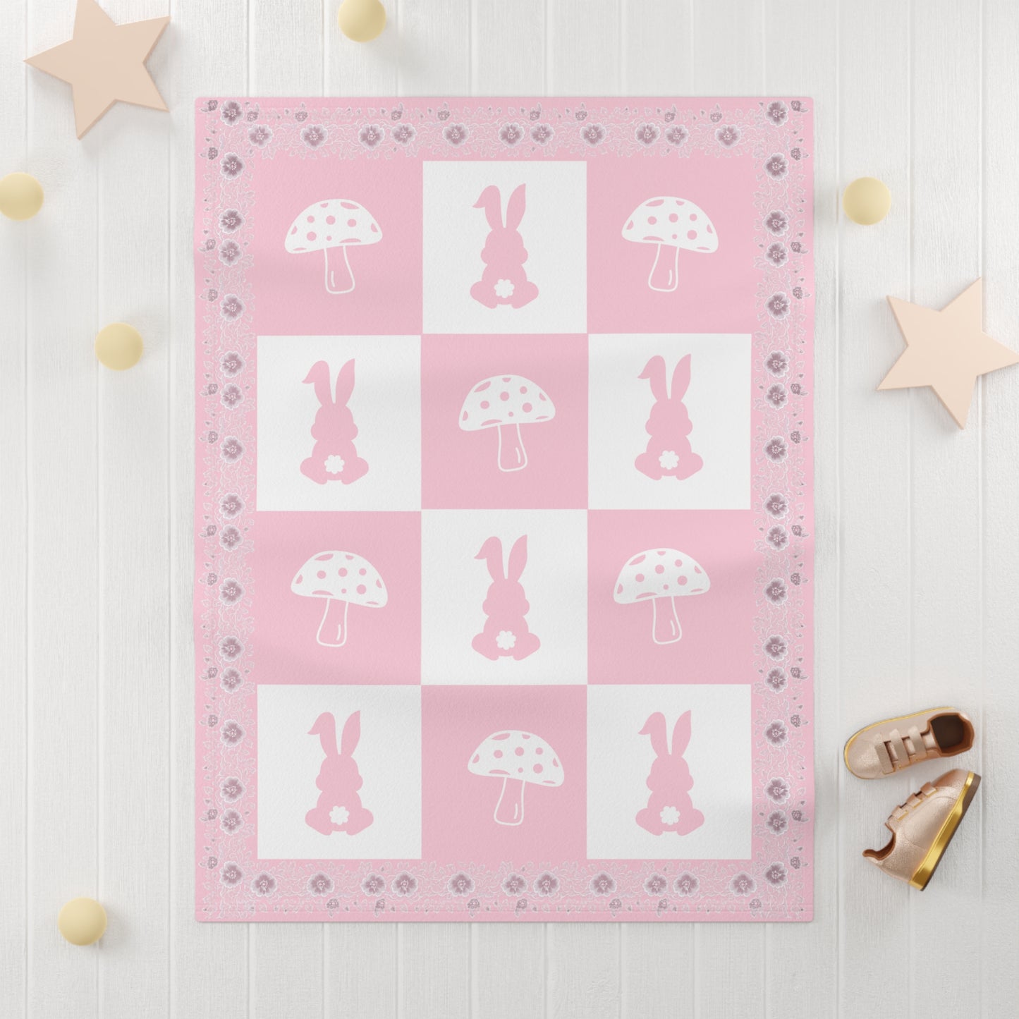 Personalized Baby Girl Fleece Blanket | Custom Name Bunny Blanket | Soft Pink Newborn Gift, Baby Shower Present