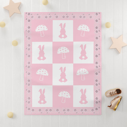 Personalized Baby Girl Fleece Blanket | Custom Name Bunny Blanket | Soft Pink Newborn Gift, Baby Shower Present