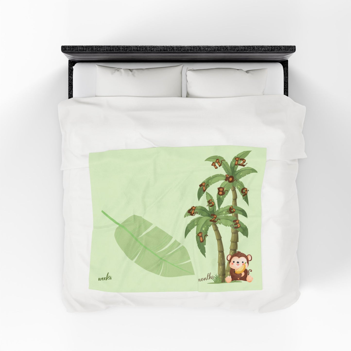 Personalized Jungle Monkey Milestone Baby Boy Blanket – Soft Velveteen Plush Fleece