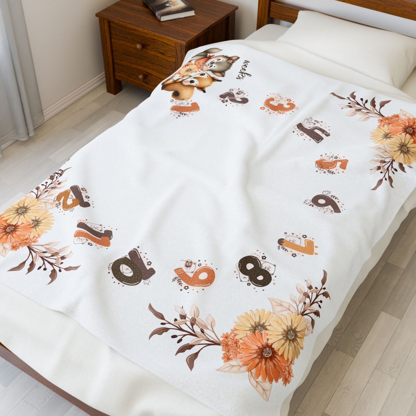 Personalized Woodland Animal Milestone Baby Boy Blanket – Soft Velveteen Plush Fleece