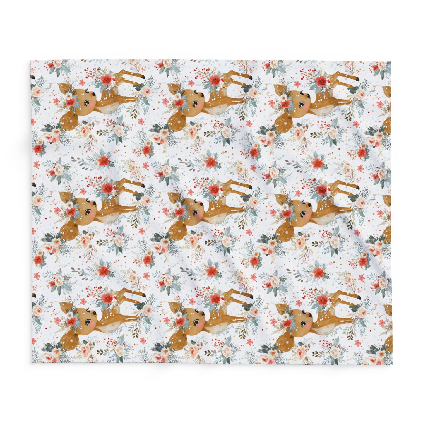 Personalized Deer Baby Blanket, Custom Name Arctic FleeceThrow, Floral Woodland Baby Gift