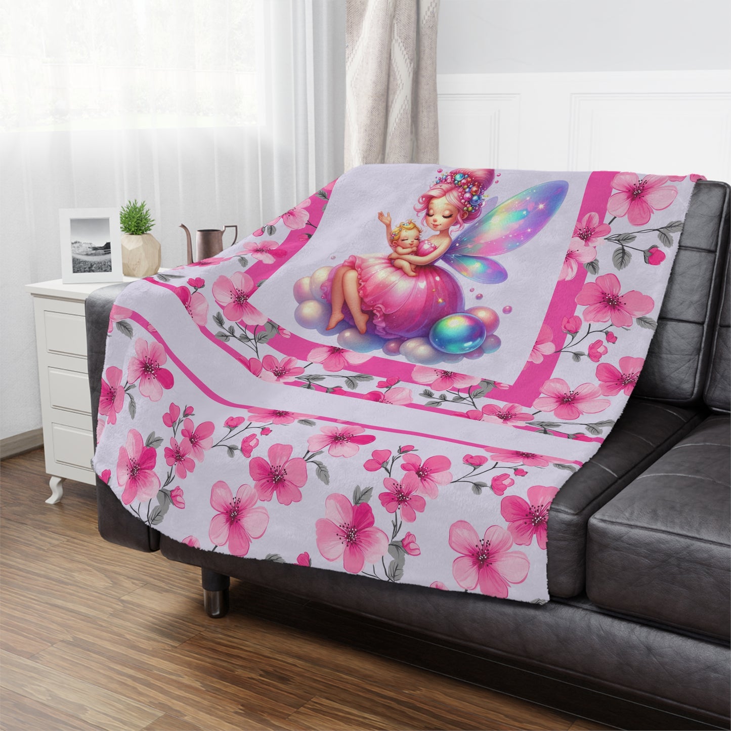 Fairy Flowers Name Girl Minky Blanket