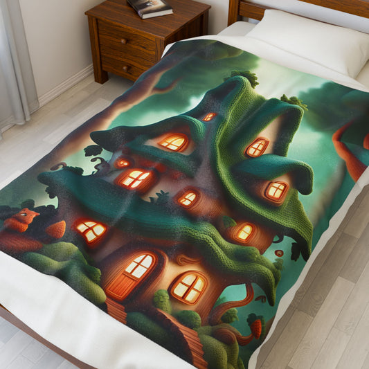 ''Knitted cottage'' Velveteen Plush Blanket