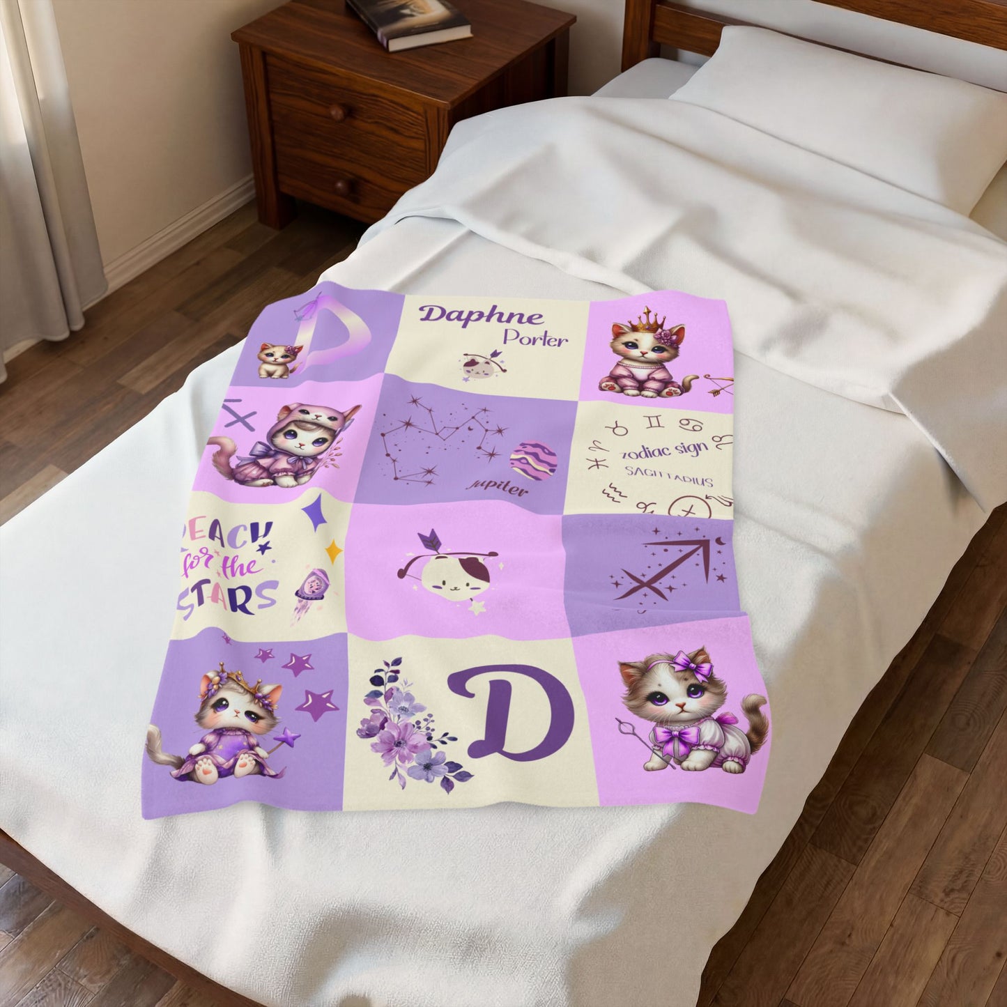 Personalized Sagittarius Baby Girl Blanket Velveteen Plush, Zodiac Baby Blanket,