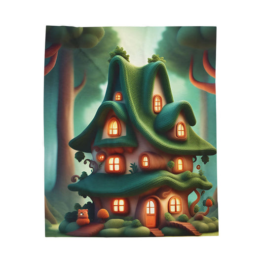 ''Knitted cottage'' Velveteen Plush Blanket