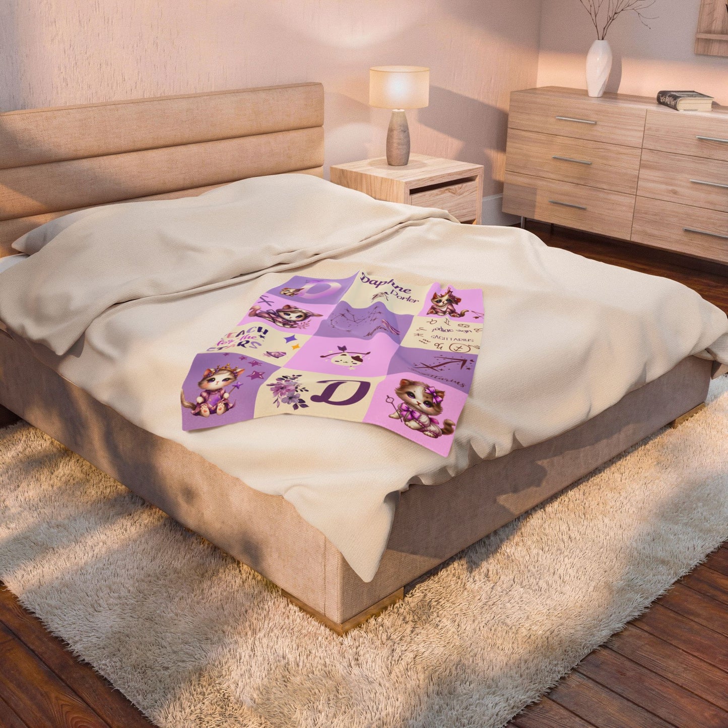 Personalized Sagittarius Baby Girl Blanket Velveteen Plush, Zodiac Baby Blanket,