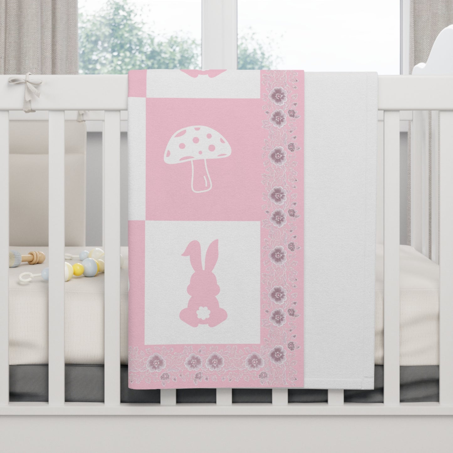 Personalized Baby Girl Fleece Blanket | Custom Name Bunny Blanket | Soft Pink Newborn Gift, Baby Shower Present