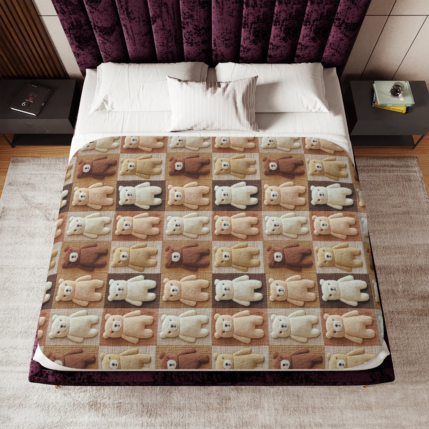 Teddy Bear Blanket, Cozy Plush Throw, Cute Bear Pattern, Serpa Fleece Blanket,