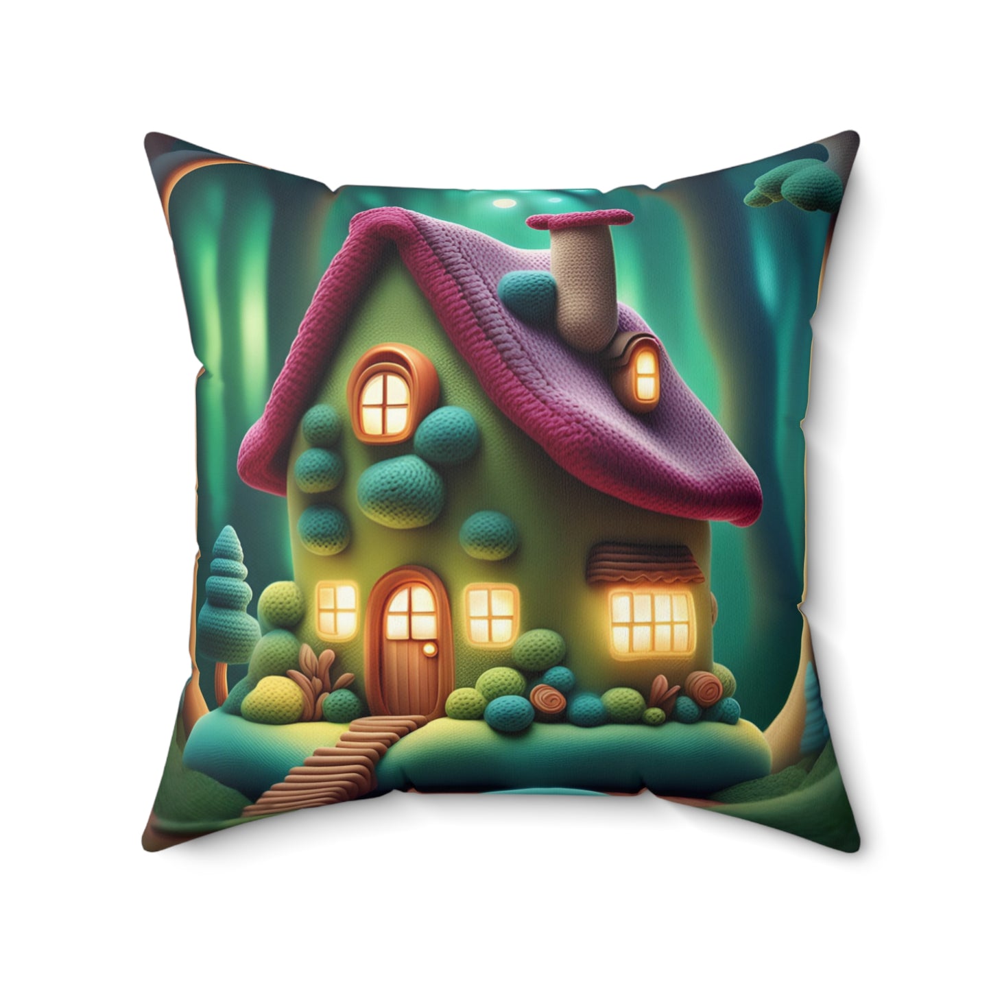 ''Knitterd Cottage'' Spun Polyester Square Pillow