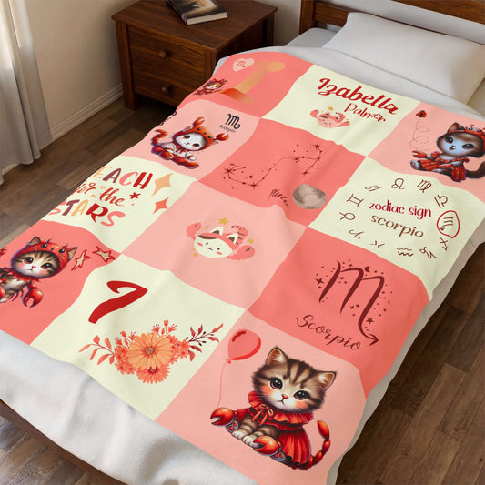 Personalized Scorpio Baby Girl Blanket Velveteen Plush, Zodiac Baby Blanket, Astrology Baby Blanket,