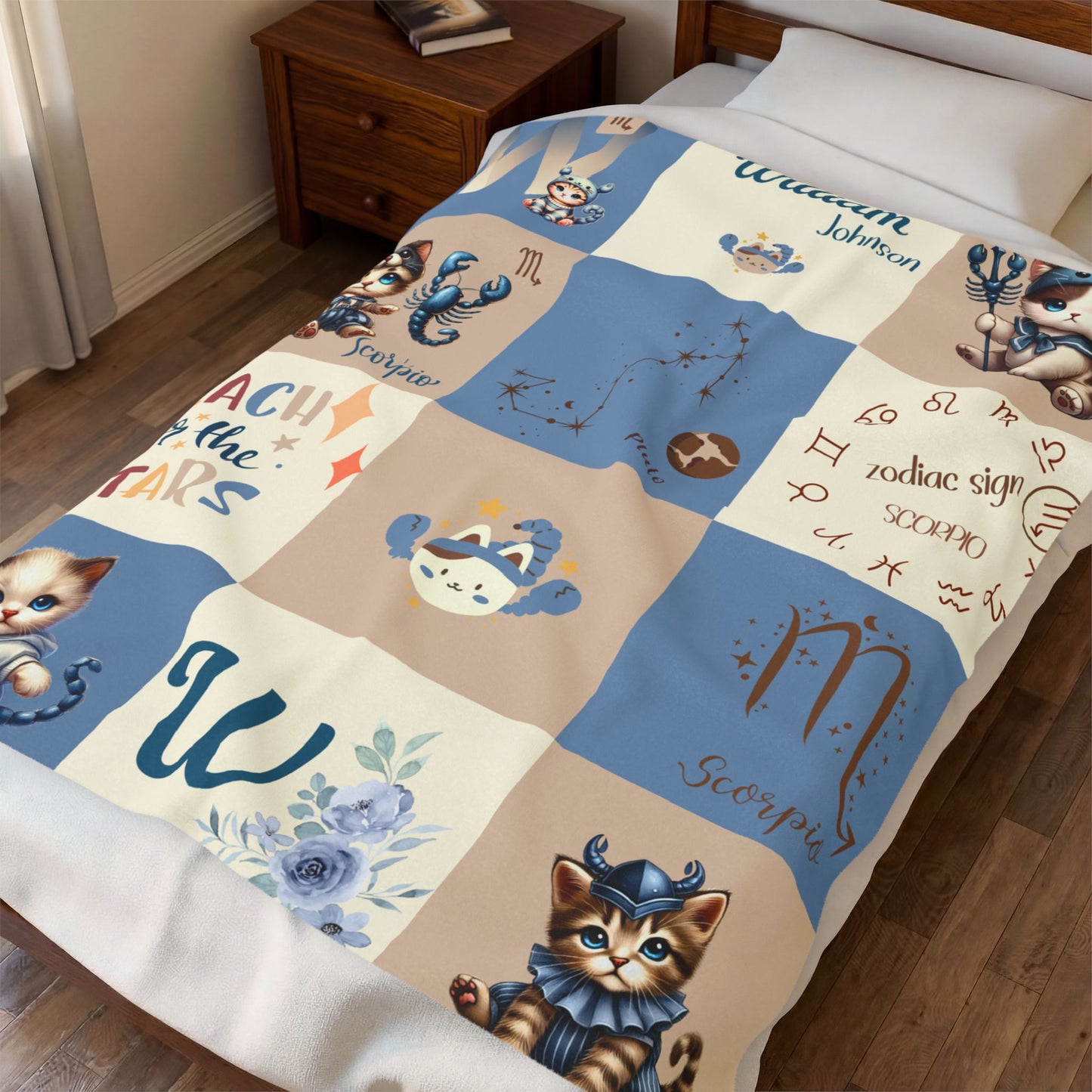 Personalized Scorpio Baby Boy Blanket, Velveteen Plush, Zodiac Baby Blanket