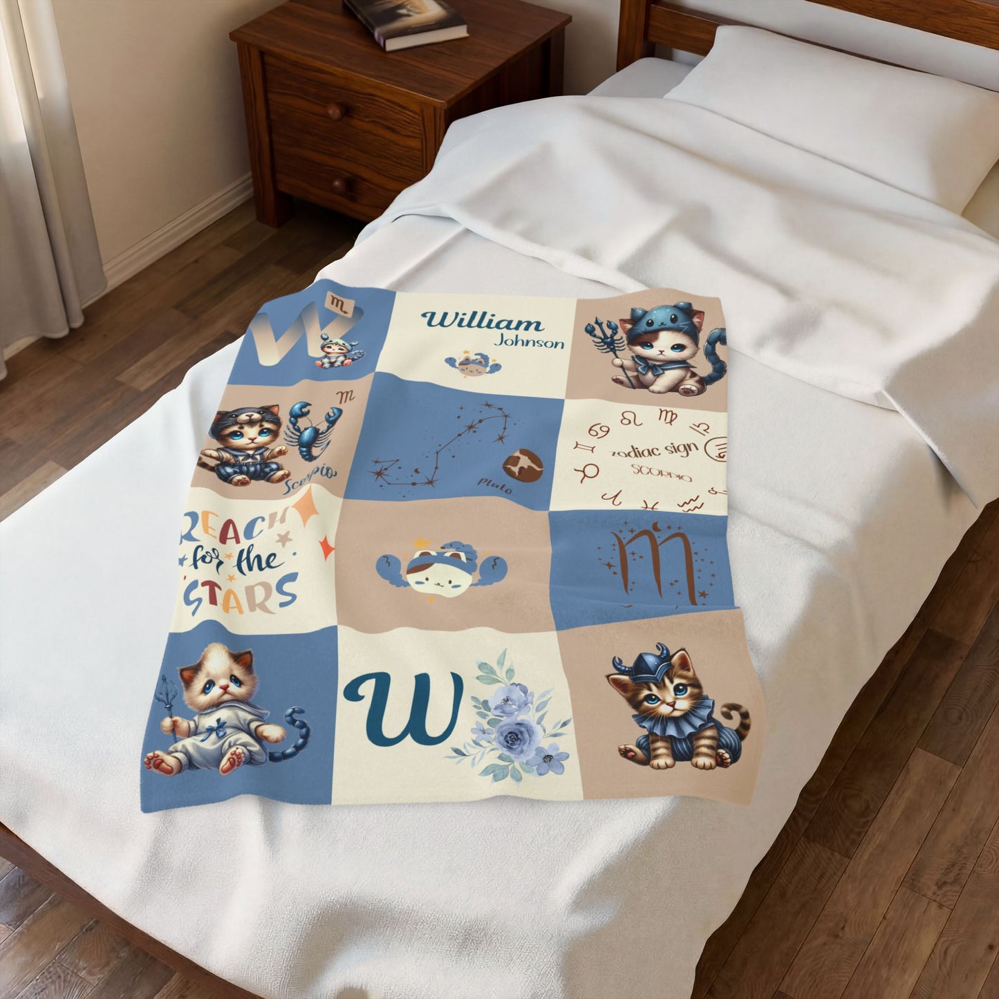 Personalized Scorpio Baby Boy Blanket, Velveteen Plush, Zodiac Baby Blanket