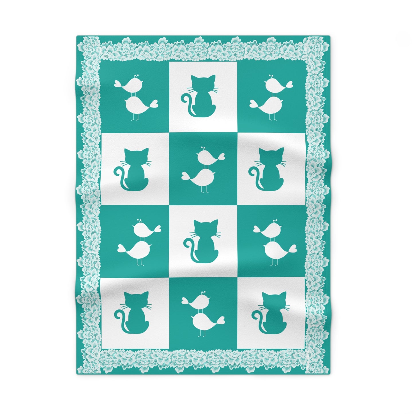 Personalized Baby Fleece Blanket | Custom Name Cat & Bird Blanket |