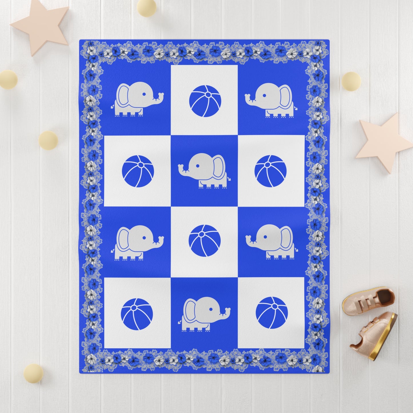 Personalized Name Baby Boy Blanket,  Soft Fleece, Custom Nursery Blanket,elephant and ball pattern