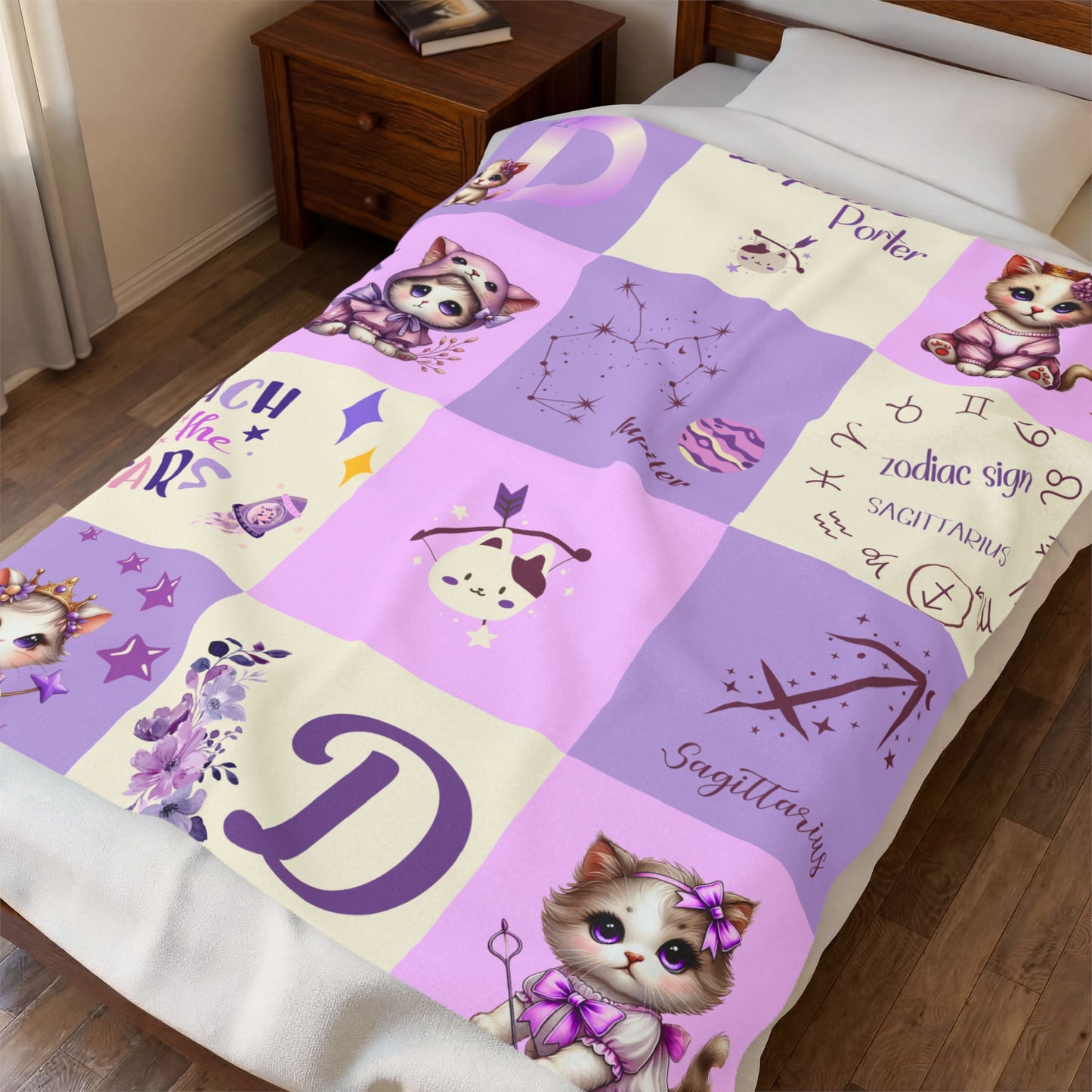 Personalized Sagittarius Baby Girl Blanket Velveteen Plush, Zodiac Baby Blanket,