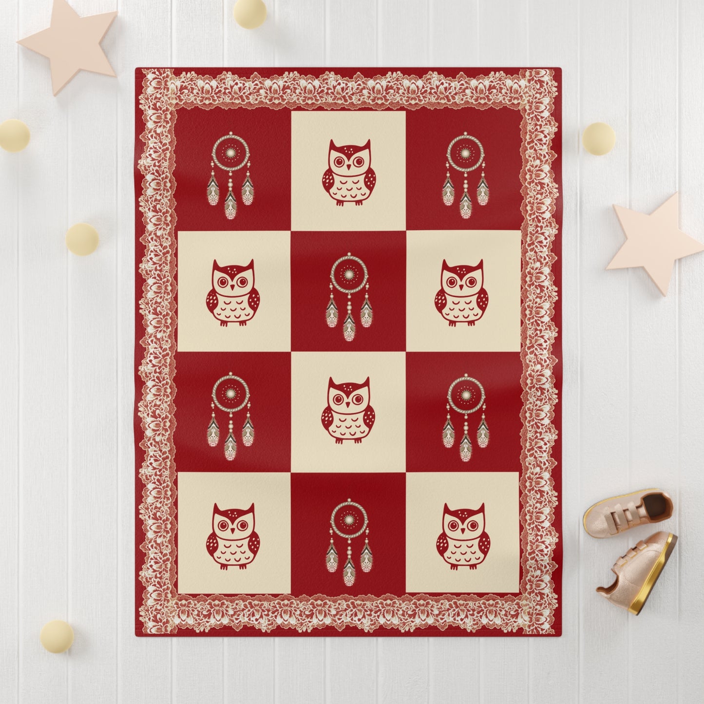 Personalized Baby Girl Blanket,Soft Fleece Name Blanket,  Owl & Dreamcatcher Baby Blanket – Custom Baby Gift – Nursery Bedding – Baby Shower Gift