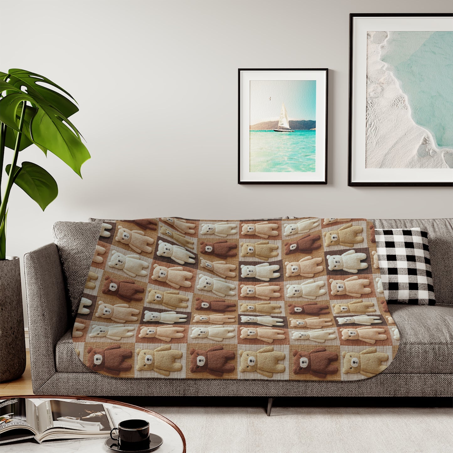 Teddy Bear Blanket, Cozy Plush Throw, Cute Bear Pattern, Serpa Fleece Blanket,