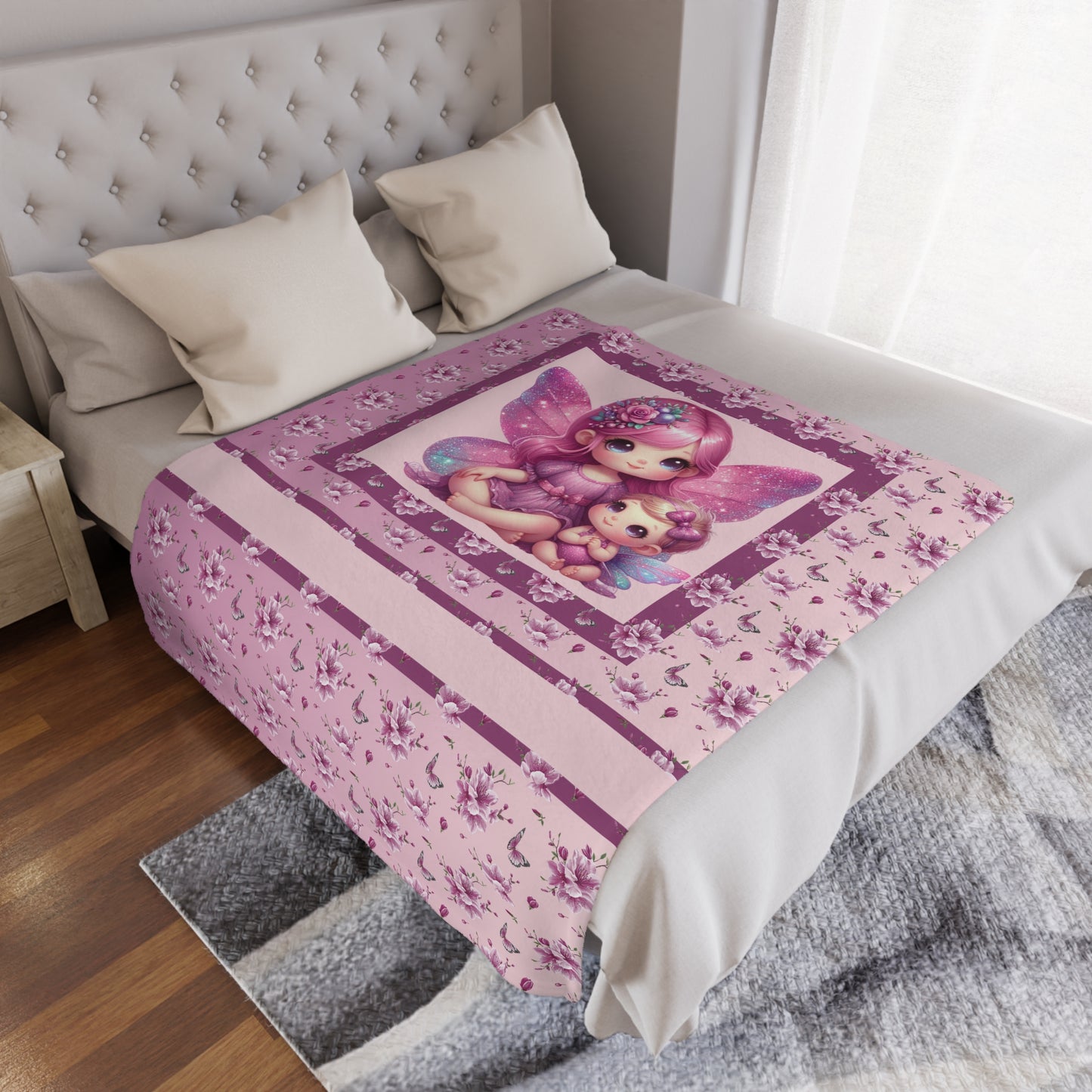 Fairy Flowers Girl  Pink Blanket